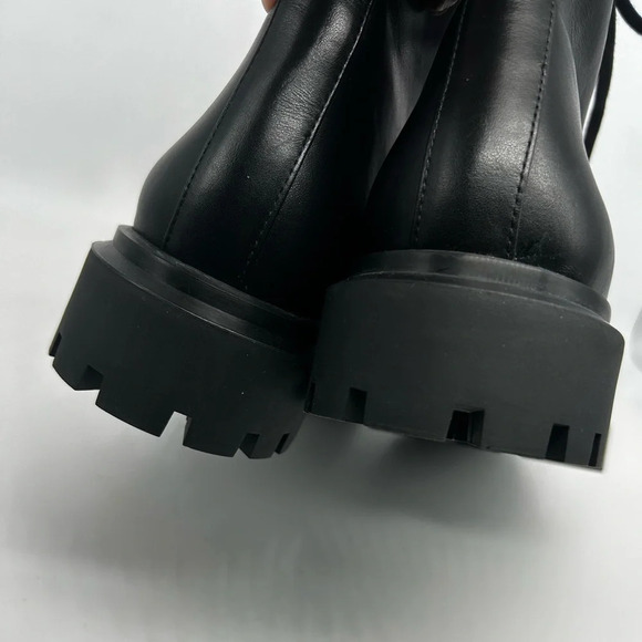 Stuart Weitzman Ultra Lug Black Combat boots Gold Buckles  size 10.5  new - Picture 8 of 14